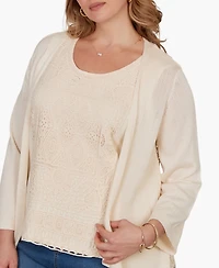 Ruby Rd. Plus Crochet Back Open Front Cardigan Sweater