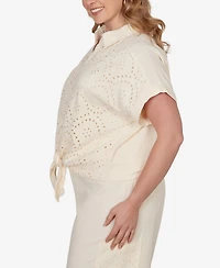 Ruby Rd. Plus Eyelet Front Gauze Tie-Front T-Shirt