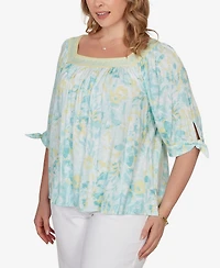 Ruby Rd. Plus Watercolor Floral Square Neck Top