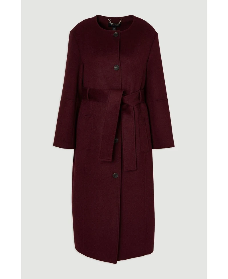 Karen Millen Women's Wool Single Breasted Belted Maxi Coat