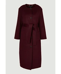 Karen Millen Women's Wool Single Breasted Belted Maxi Coat