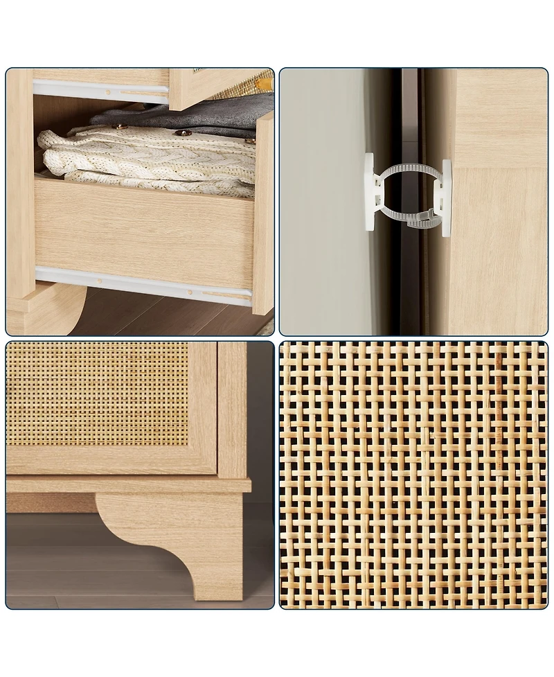 gaomon 47.3 in Wide Wood Chest of Drawers with Natural Rattan Drawers, Drawer Organizer with Sturdy Base
