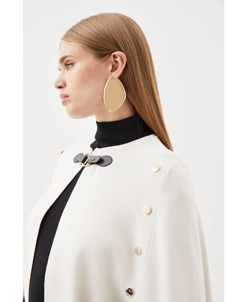 Karen Millen Women's Popper Detail Knit Cape Coat