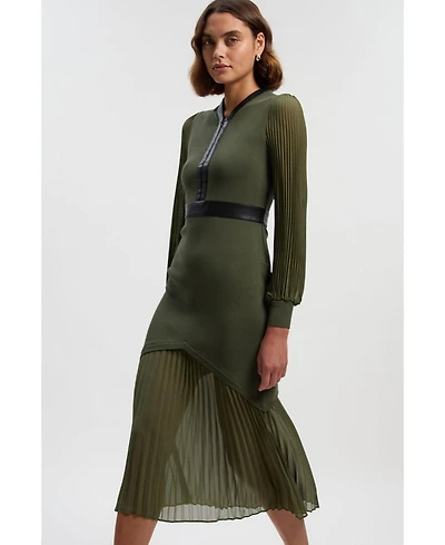 Karen Millen Women's Woven Sleeved Pleated Dress