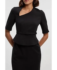 Karen Millen Women's Asymmetric Neck Belted Pencil Midi Dress