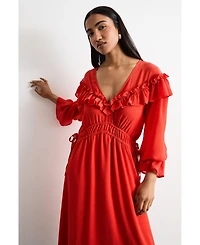 Warehouse Women's Ruffle Shoulder Detail Boho Maxi Dress