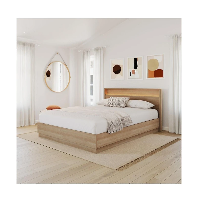 Nexera Harlow Slatted Bedframe and Headboard with Integrated Light
