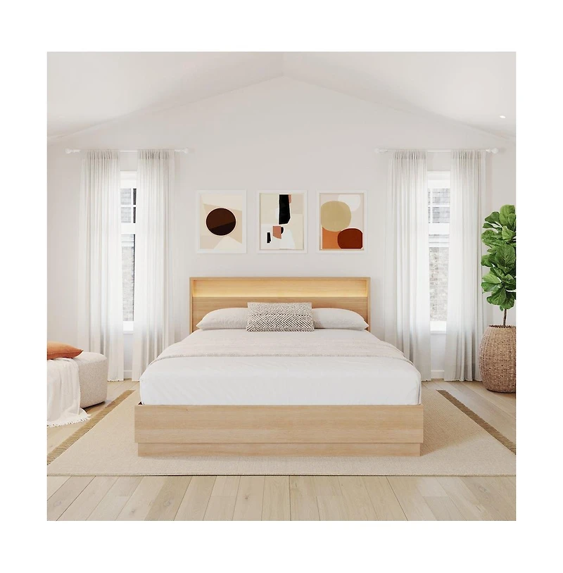 Nexera Harlow Slatted Bedframe and Headboard with Integrated Light