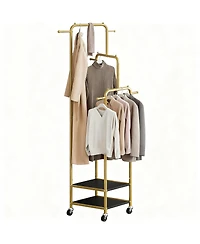 Yigii 71" Heavy Duty Metal Clothes Rack, 3-Section, 6 Hooks, 2 Shelves, Portable