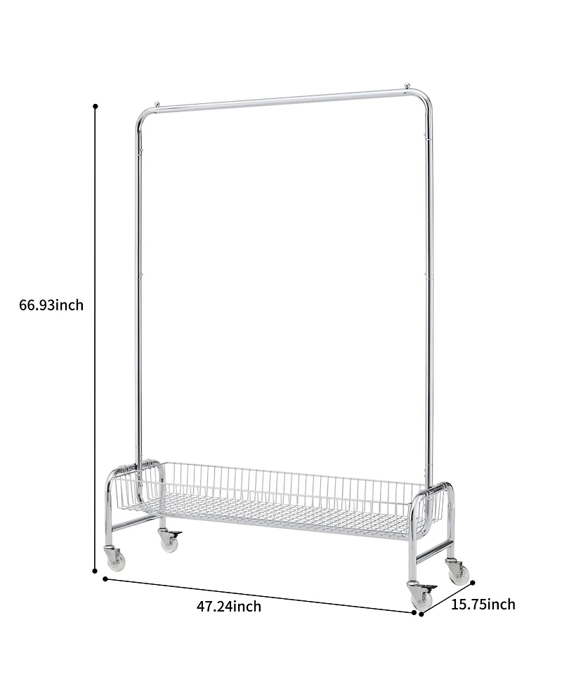 Rainsken Heavy Duty Garment Rack, Portable Closet Wardrobe Rack, Rolling Clothing Rack with Wheels and Storage Basket for Hanging Clothes