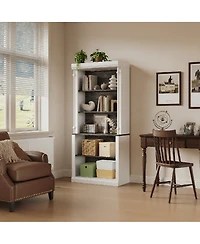 gaomon 71'' Tall Bookcase with Led Lights, Free-Standing Library Bookshelf with 5-Tier Storage Shelves