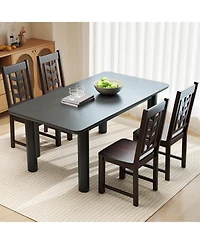 Dining Chair with Rubber Wood Frame & Leaf-shape High Back for Kitchen