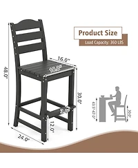 Costway Outdoor Hdpe Bar Stool Patio Tall Chair Backrest Footrest All Weather