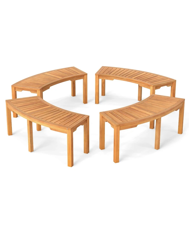 Outdoor Curved Bench with Slatted Seat Wrap Around Tree Bench 2-Person Seating