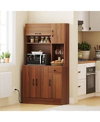 66" Pantry Cabinet Tall Kitchen Storage Cabinet with Charging Station
