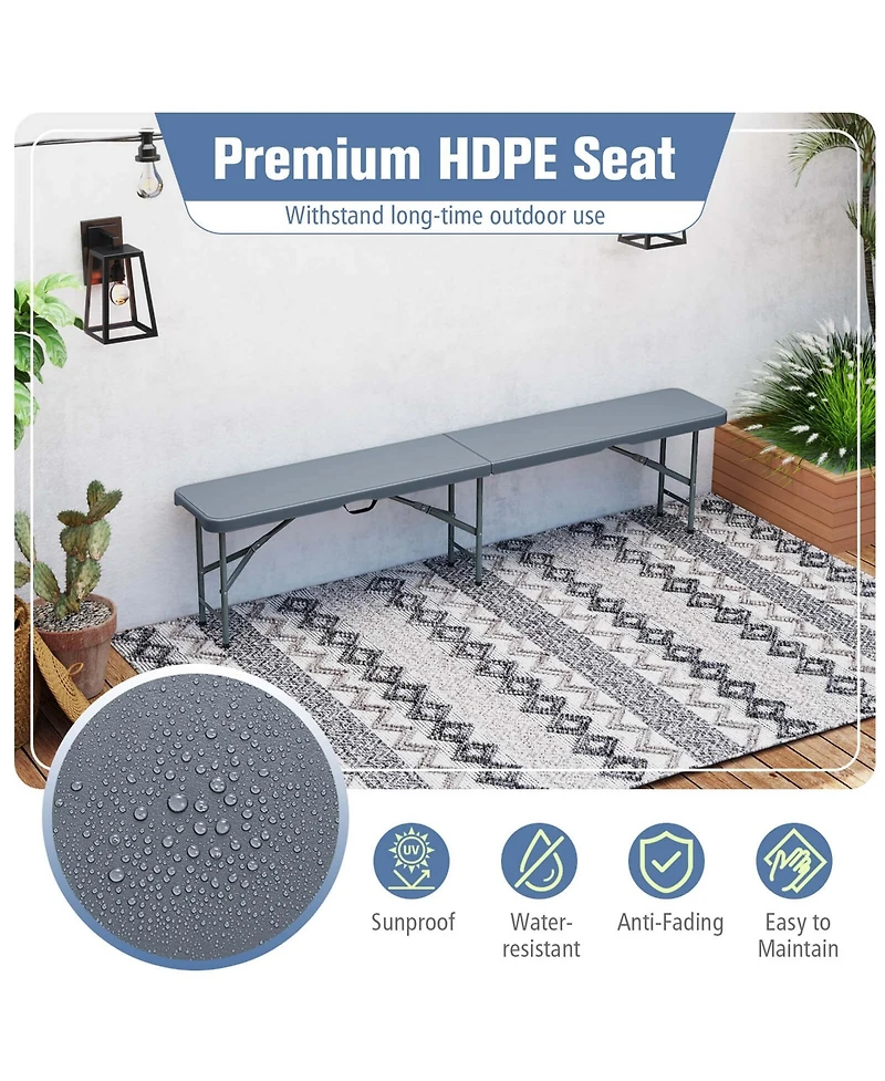 6 ft Plastic Folding Bench with 1320 Lbs Capacity Handle & Lock For Outdoor Picnic