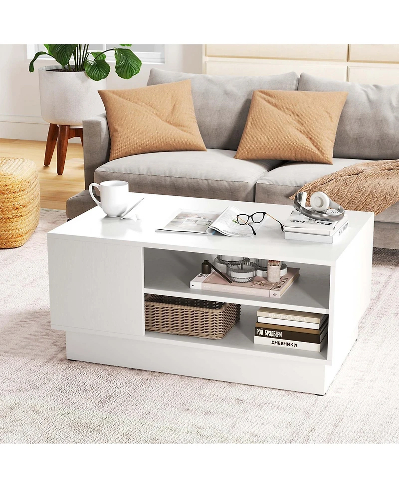 34" Long Rectangle Center Table Coffee Table with 2-Tier Open Storage Shelves