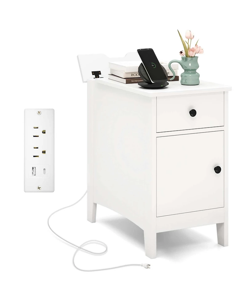 End Table with Charging Station Flip Top Bedside Table with Usb Ports & Outlets