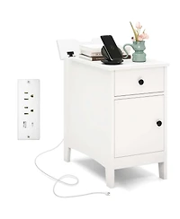 End Table with Charging Station Flip Top Bedside Table with Usb Ports & Outlets