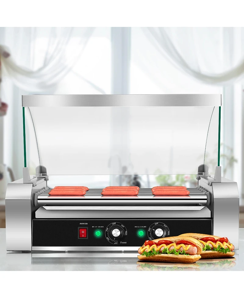 18 Hot Dog Hotdog 7 Roller Grill Cooker Machine w/ Cover