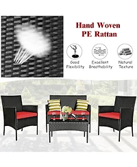 8PCS Patio Rattan Furniture Set Cushioned Sofa Coffee Table Backyard Porch Red