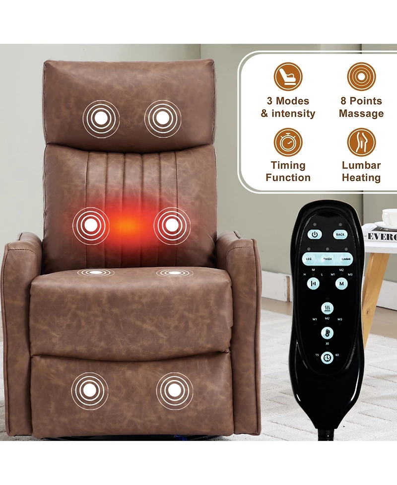 sumyeg Recliner Chair with Heat Massage Manual Rocker and Swivel Faux Leather