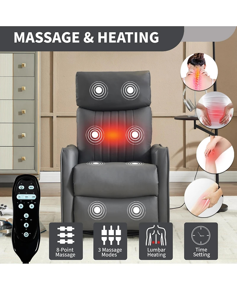 sumyeg Recliner Chair with Heat Massage Manual Rocker and Swivel Faux Leather