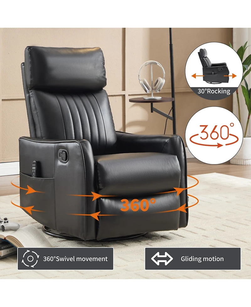 sumyeg Recliner Chair with Heat Massage Manual Rocker and Swivel Faux Leather