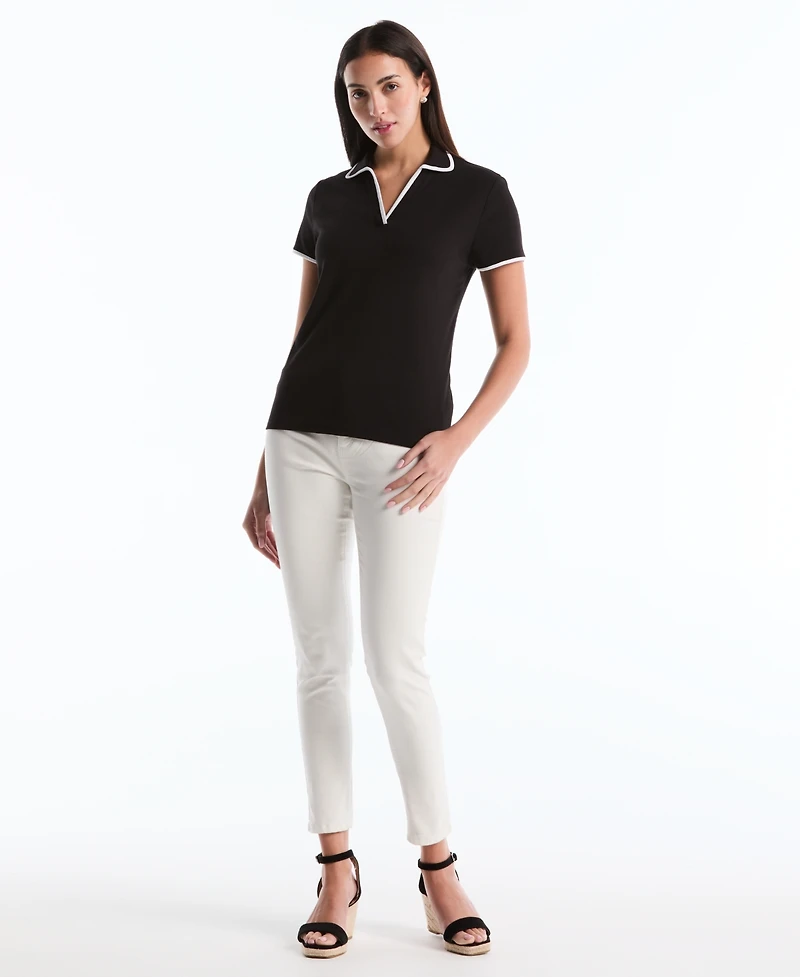 Rafaella Petite Contrast Trim Johnny Collar Polo Shirt