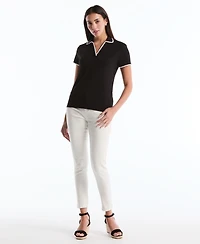 Rafaella Petite Contrast Trim Johnny Collar Polo Shirt