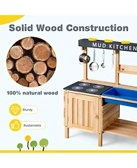 Mecale Outdoor Mud Kids Kitchen Playset with Wooden Design and Included Kitchenware for Pretend Play