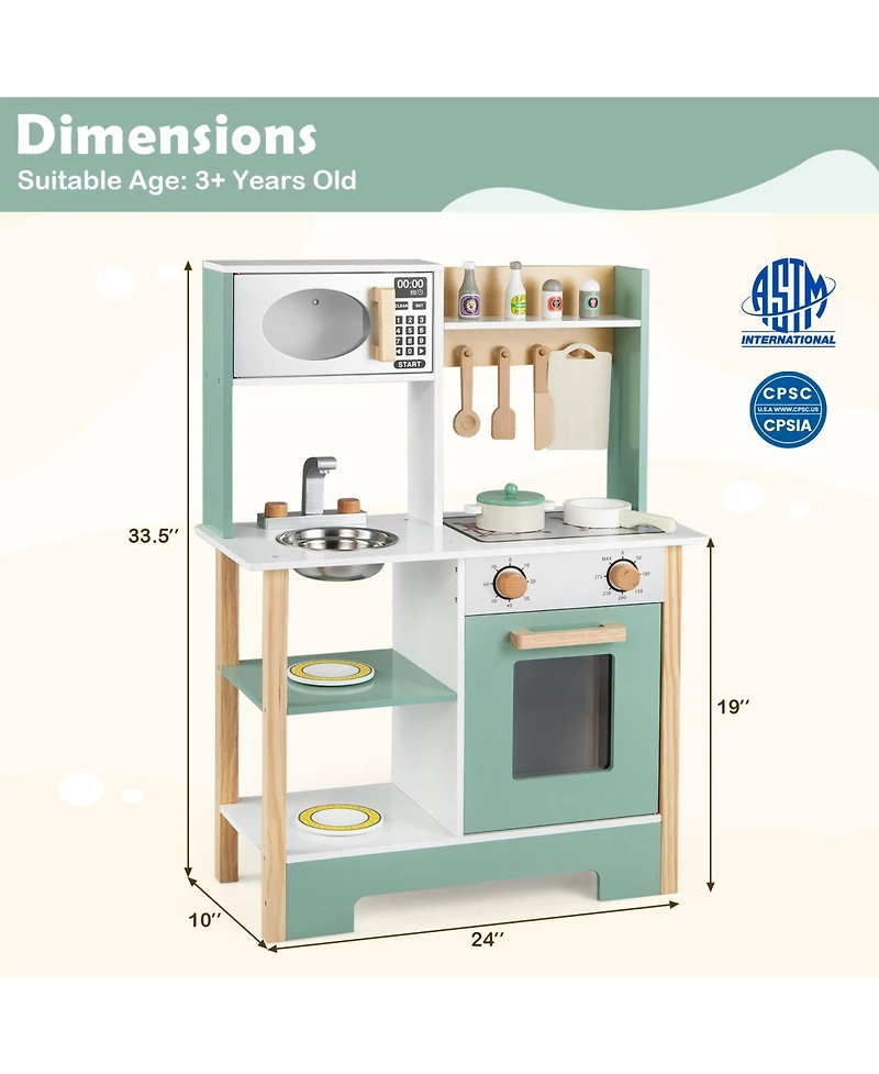 Mecale Play Kitchen Wooden Toy Playset with Chalkboard, Birthday Gift for Kids