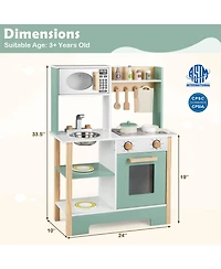 Mecale Play Kitchen Wooden Toy Playset with Chalkboard, Birthday Gift for Kids