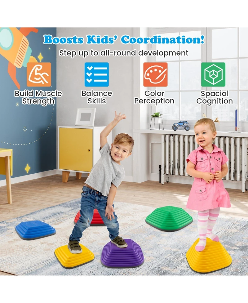 Mecale 6-Piece Kids Stepping Stone Square Balance Blocks for Indoor & Outdoor Play