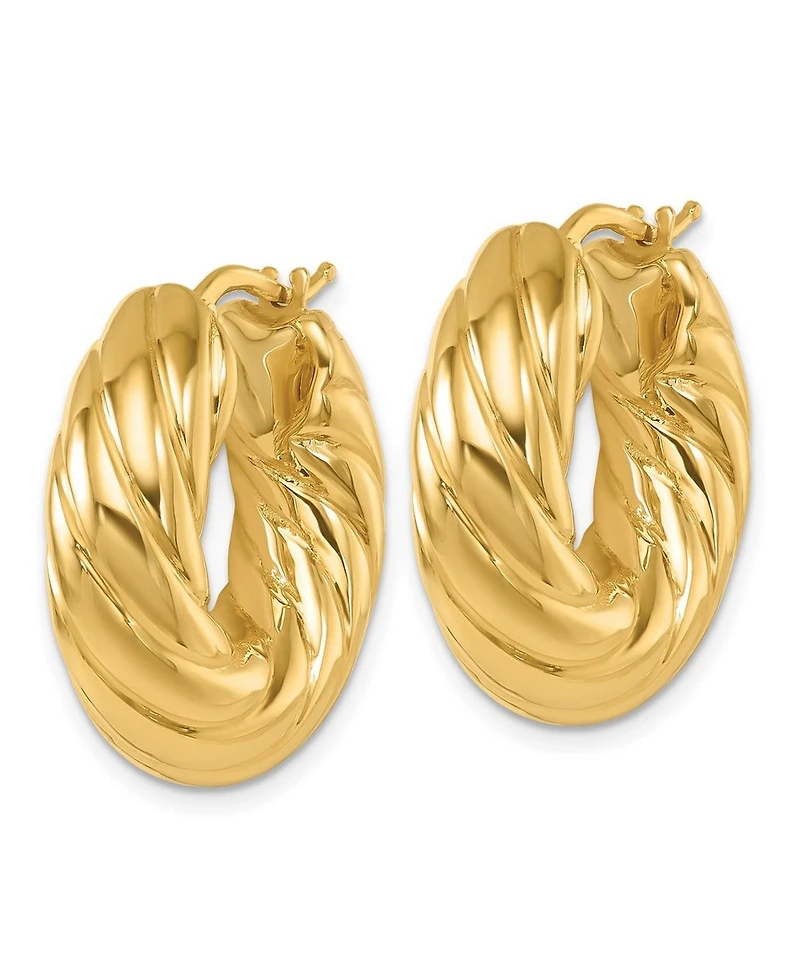Curata Jewelry Solid 18k Yellow Gold 25x7.6mm Puffed Twisted Hoop Earrings