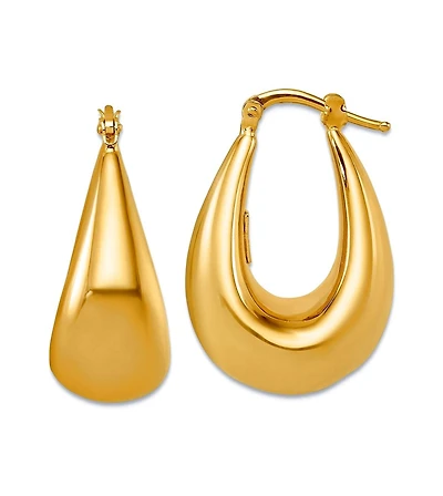 Curata Jewelry Solid 18k Yellow Gold Italian 28mm Puffed Graduated Oval Hoop Earrings