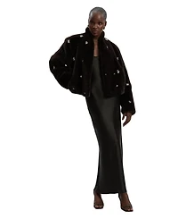 Karen Millen Women's Crystal Embellished Faux Fur Short Coat