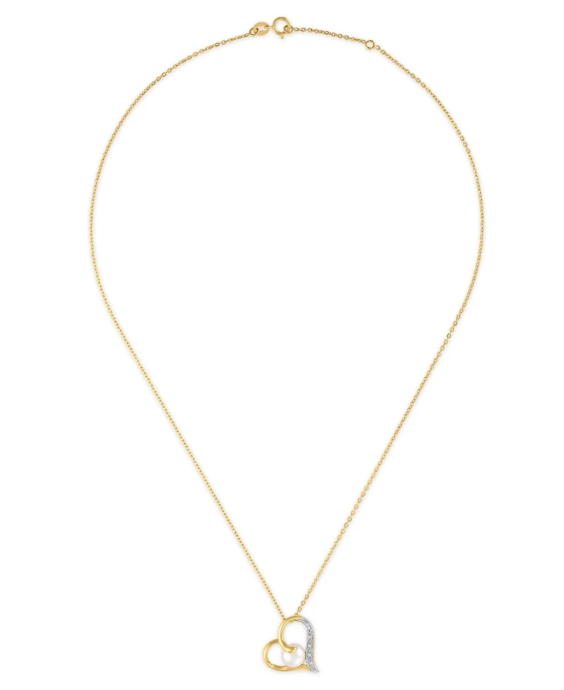 Macy's Cultured Freshwater Pearl (7mm) & Diamond Accent Sideways Heart Pendant Necklace in 14k Gold Over Sterling Silver
