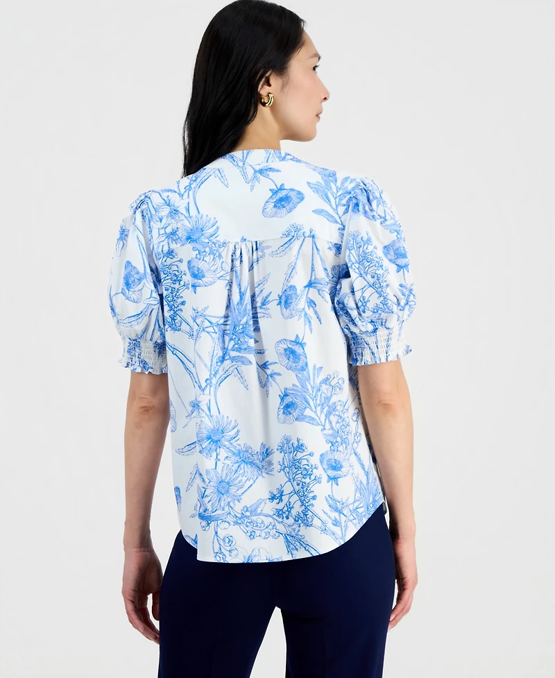 T Tahari Women's Printed Split-Neck Top