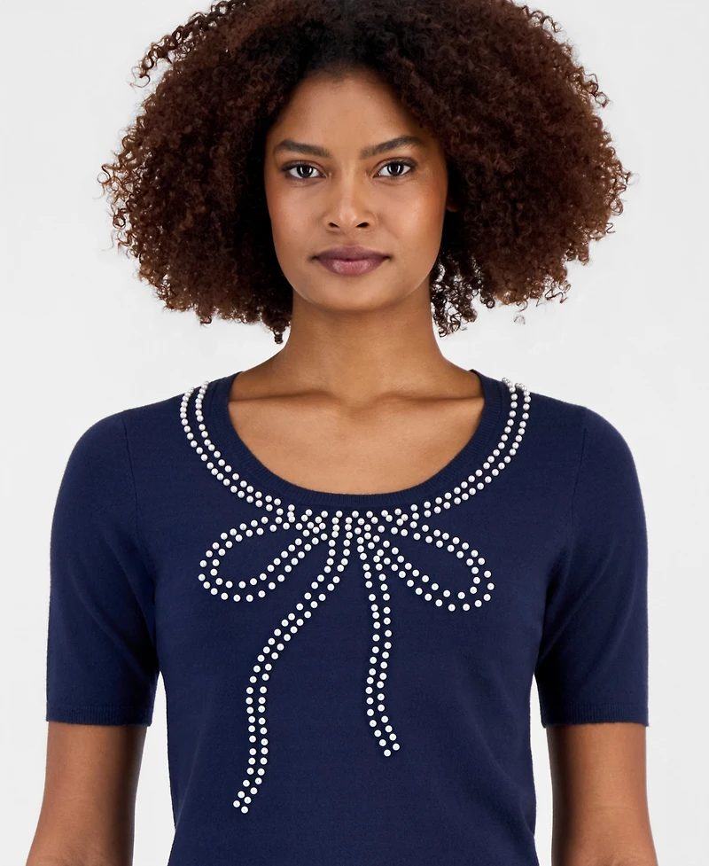 T Tahari Women's Embellished-Bow Scoop-Neck Top