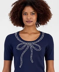 T Tahari Women's Embellished-Bow Scoop-Neck Top