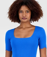 T Tahari Women's Square-Neck Scalloped-Edge Knit Top
