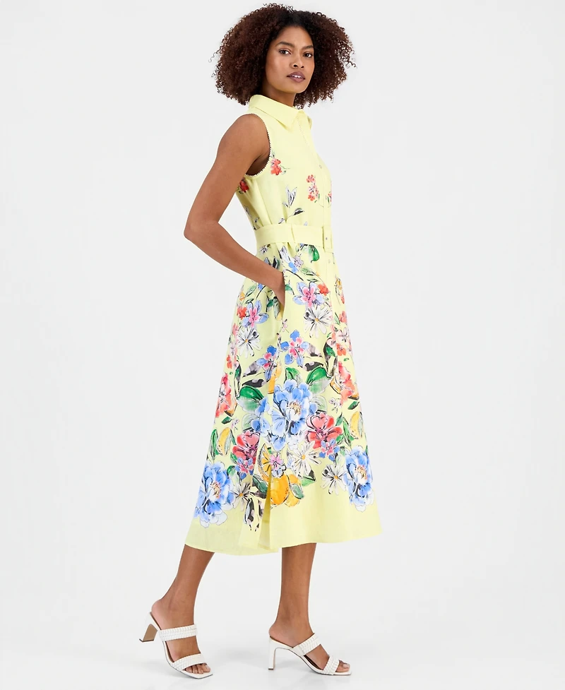 T Tahari Women's Sleeveless Belted Shirtdress