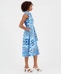 T Tahari Women's Printed Sleeveless Belted Shirtdress