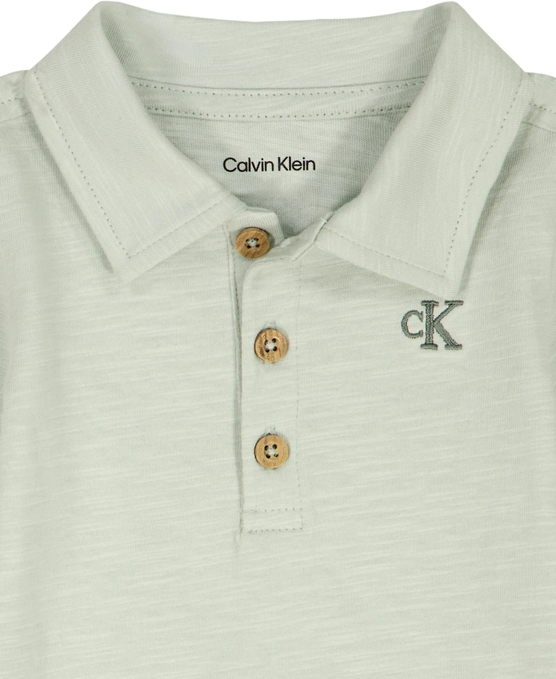 Calvin Klein Baby Boys' Slub Pique Polo Bodysuit & Denim Logo Shorts Set