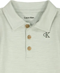 Calvin Klein Baby Boys' Slub Pique Polo Bodysuit & Denim Logo Shorts Set