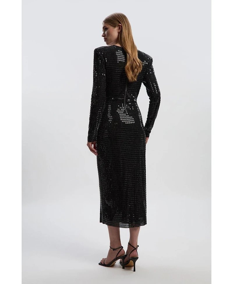 Karen Millen Women's Long Sleeve Plunge Neck Midi Dress