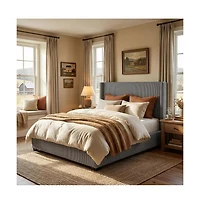 gaomon Corduroy Wingback Upholstered Platform Bed Frame with Storage Drawers