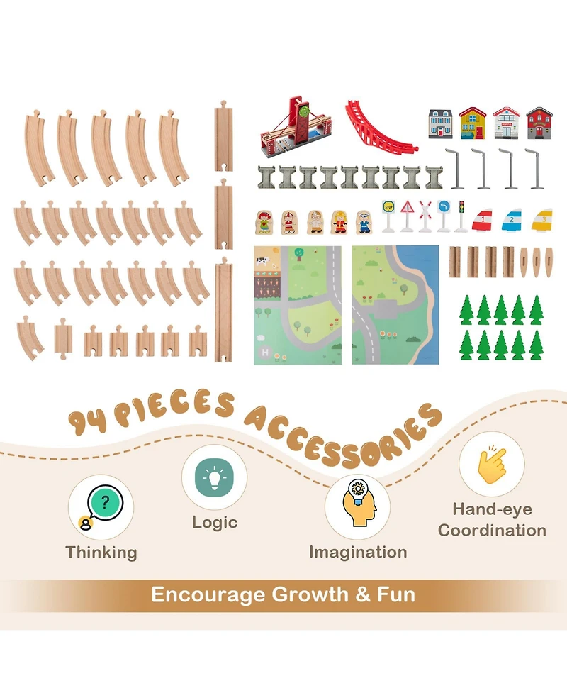 Mecale Wooden Train Table Activity Play Table with 2 Reversible Tabletops