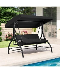 Mecale 3-Piece Patio Swing with Canopy, Removable Cushions & Side Pockets
